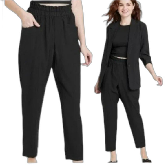 297  New Day Black Tapered Ankle Pants Women’s Pull-On High Waist Rayon Blend - Picture 3 of 6